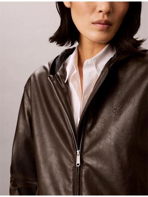 cropped hooded faux leather jack CALVIN KLEIN JEANS | LV047G516GTO2